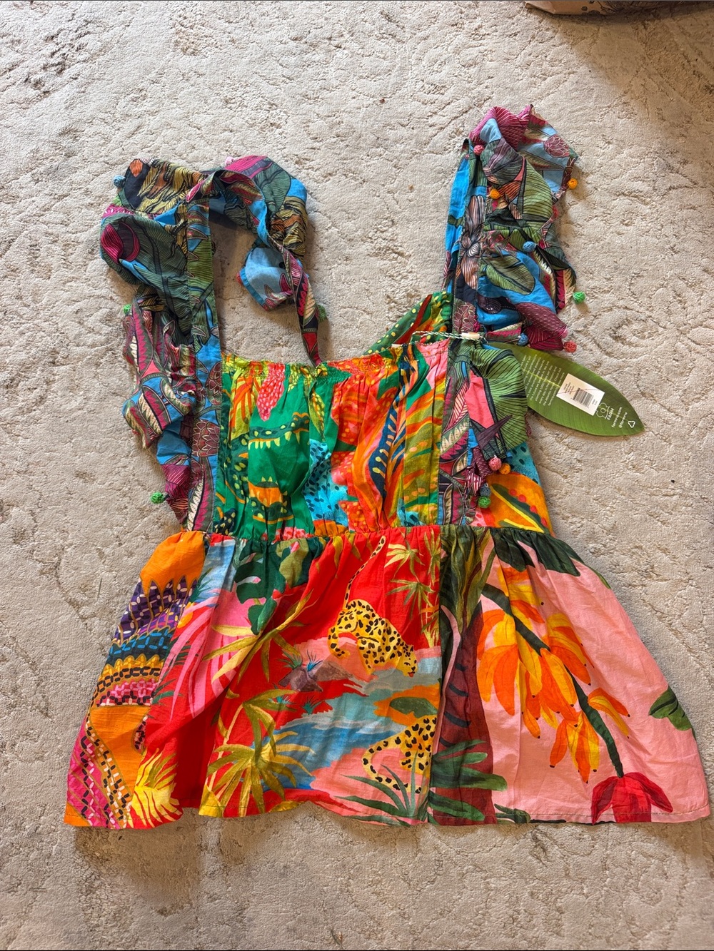 FARM Rio Multicolor Tropical Ruffle Strap Tank Top